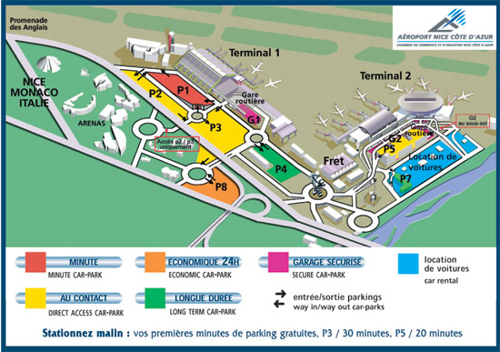 MAp of Car parks, Nice Airport